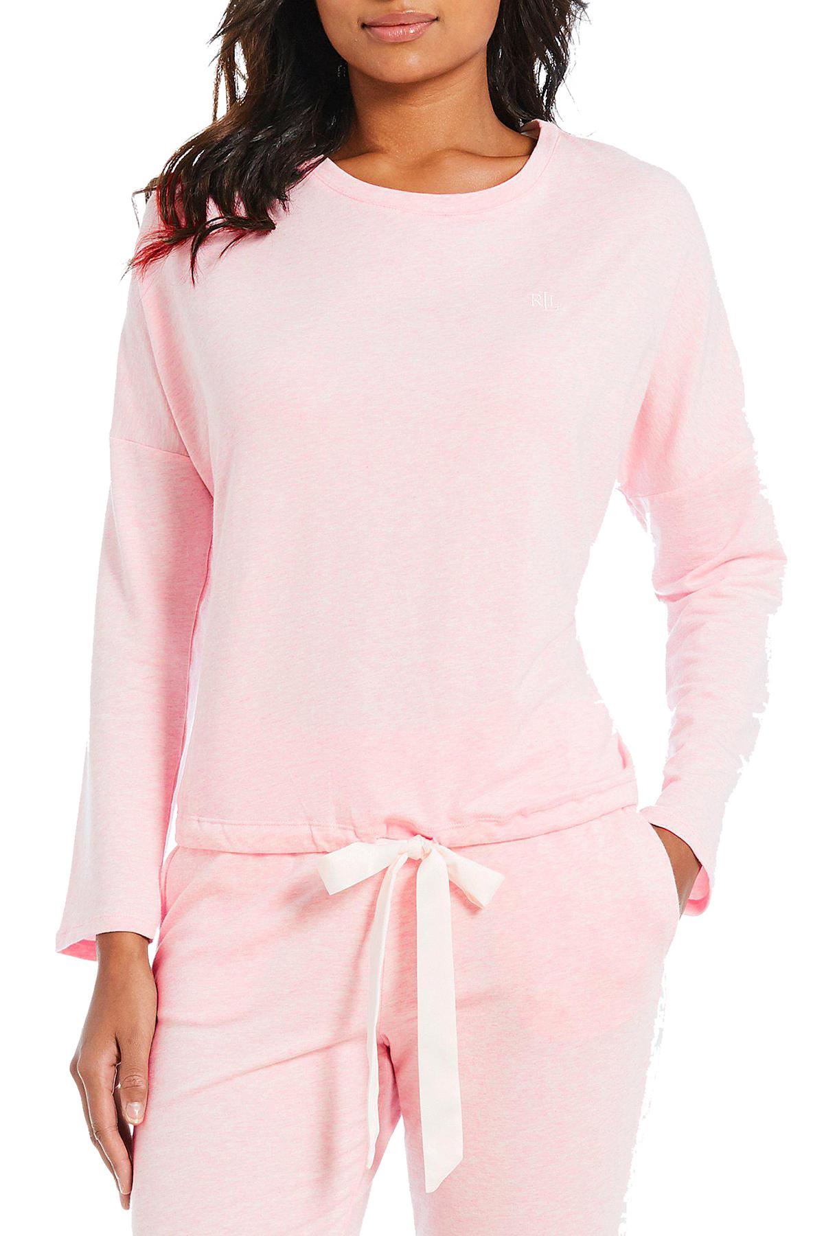 Lauren Ralph Lauren Tie Hem French Terry Lounge Top in Pink Heather