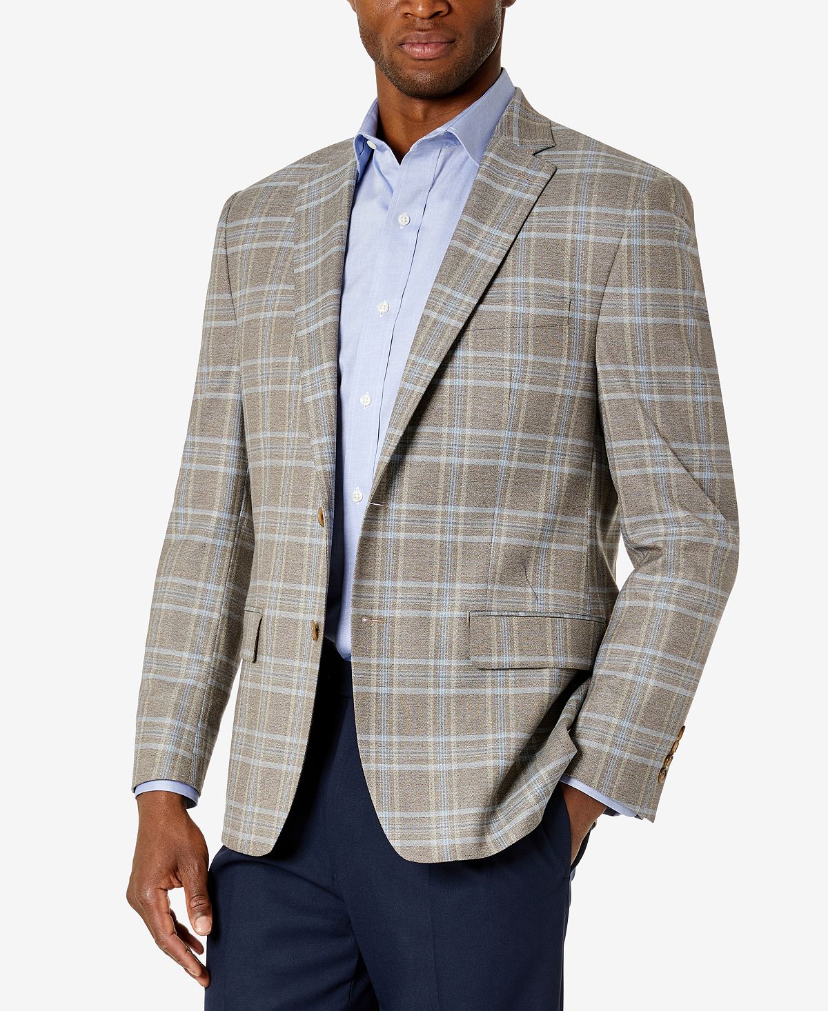 Lauren Ralph Lauren Ultraflex Plaid Blazer Tan/Blue