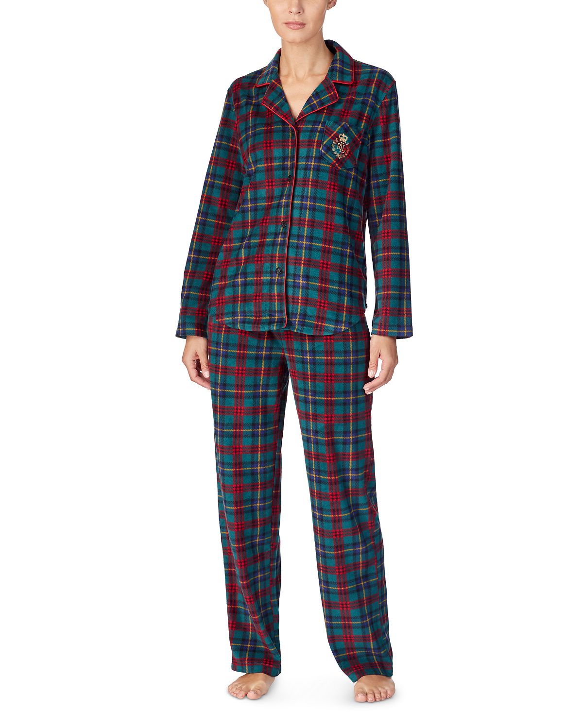 Lauren Ralph Lauren Wo Printed Fleece Pajama Set Grn Pld