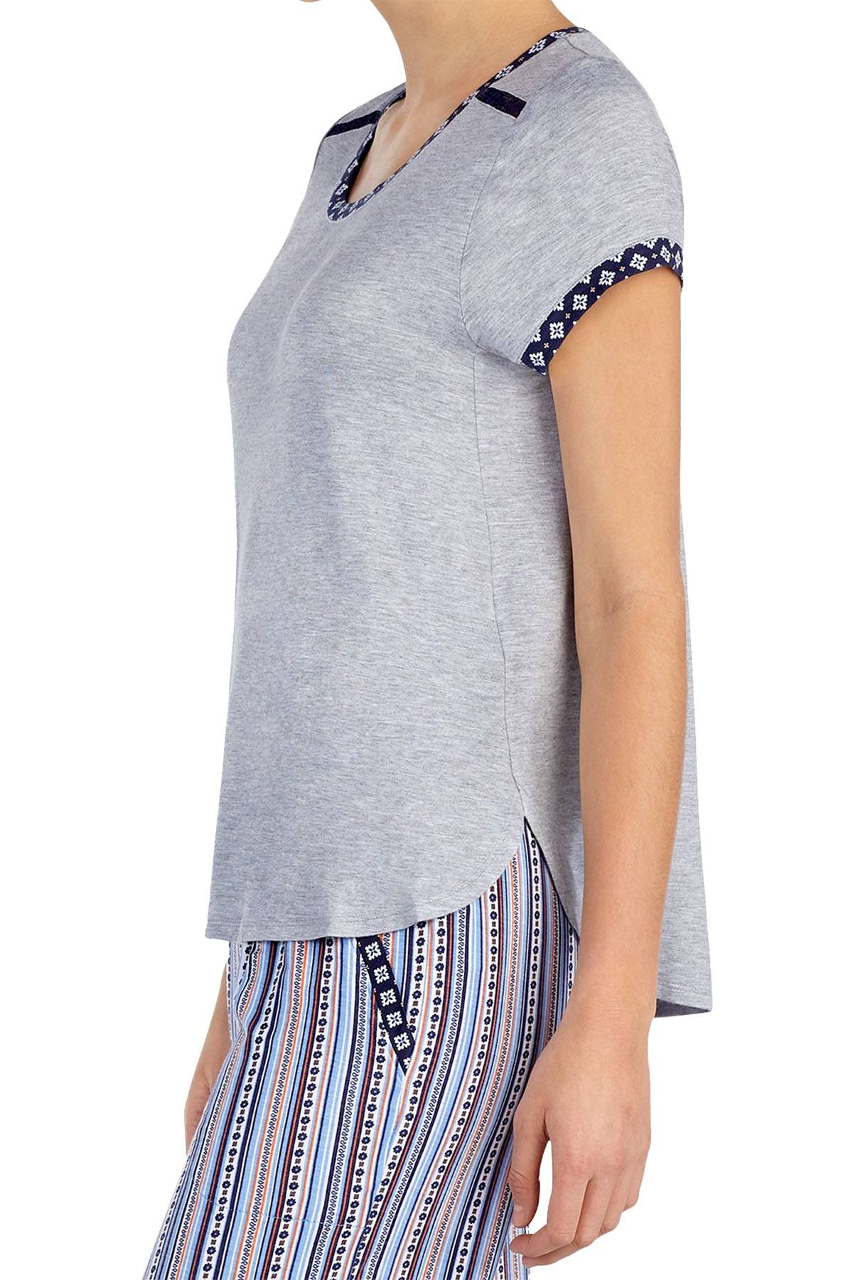 Layla Heather-Grey Contrast-Trim Lounge Top