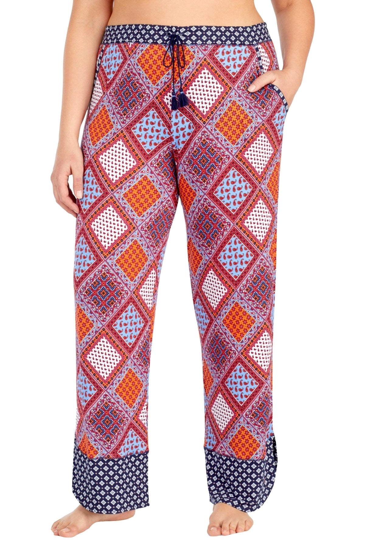 Layla PLUS Red/Multi Printed Drawstring/Tassle Lounge Pant