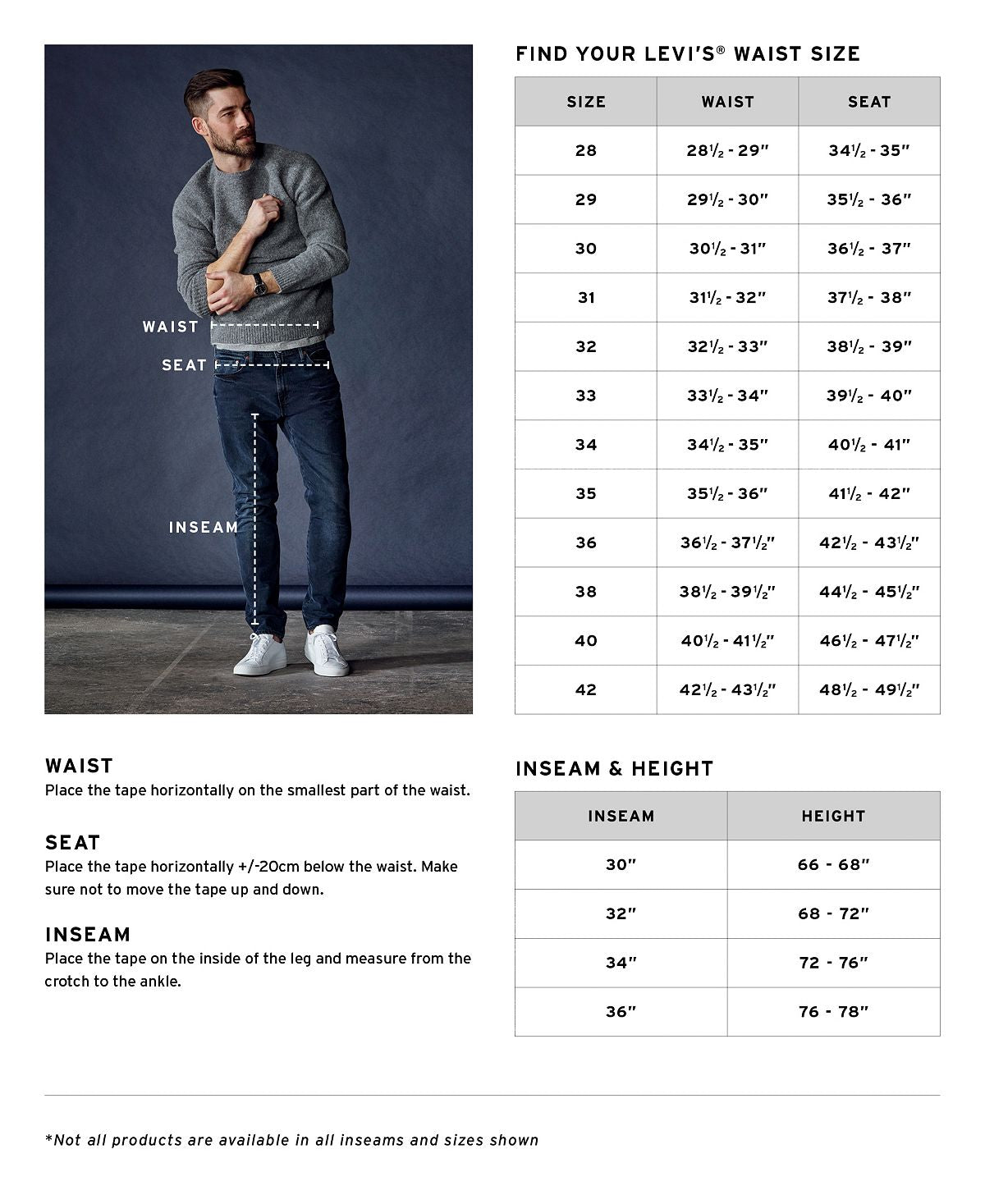 Levis 511 store size chart