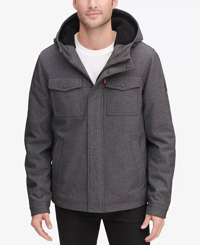 Levi'sMen's Soft Shell Hooded Trucker Jacket with Sherpa Fleece Lining