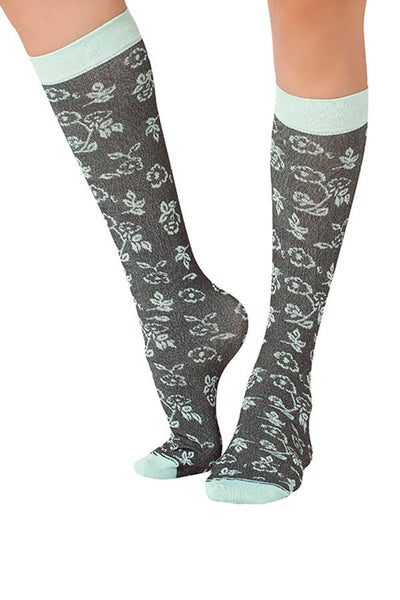 Lucci Green Leaves Calf High Sock