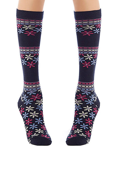 Lucci Navy Garden Calf High Sock