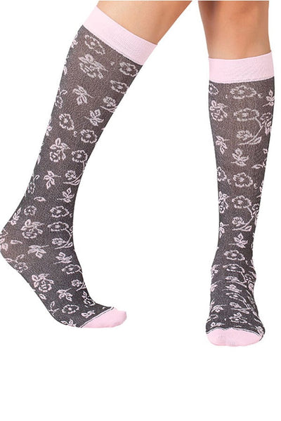 Lucci Pink Leaves Calf High Socks