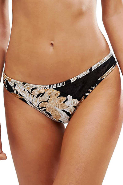 MINKPINK Black/Gold Tropical Punch Mesh Splice Bikini Bottom