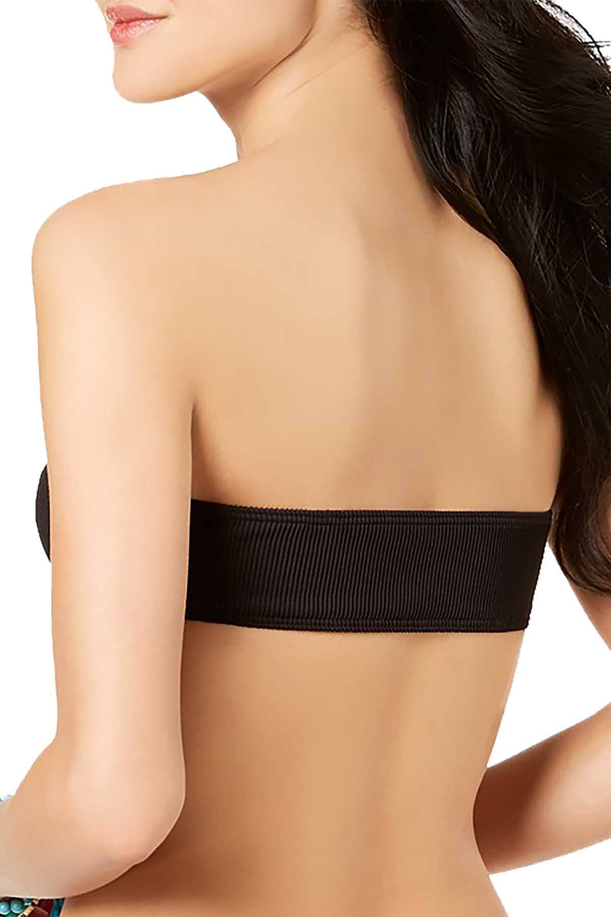 MINKPINK Black Kylie Lace-Up Ribbed Bandeau Bikini Top