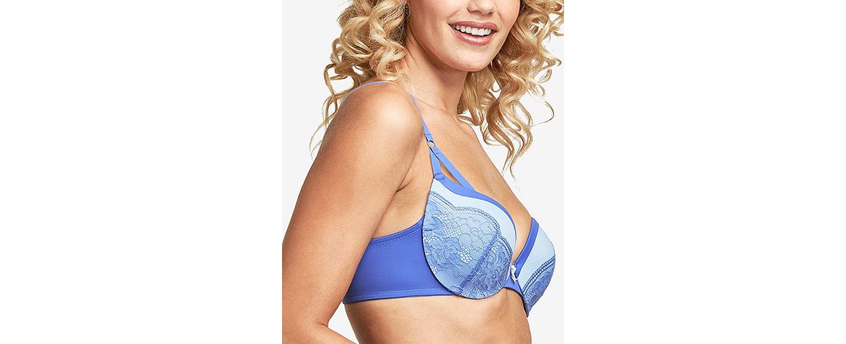 Maidenform Love The Lift Push Up & In Lace Plunge Underwire Bra Dm9900 A7uc  - Deep Forte Blue With Blue Flight