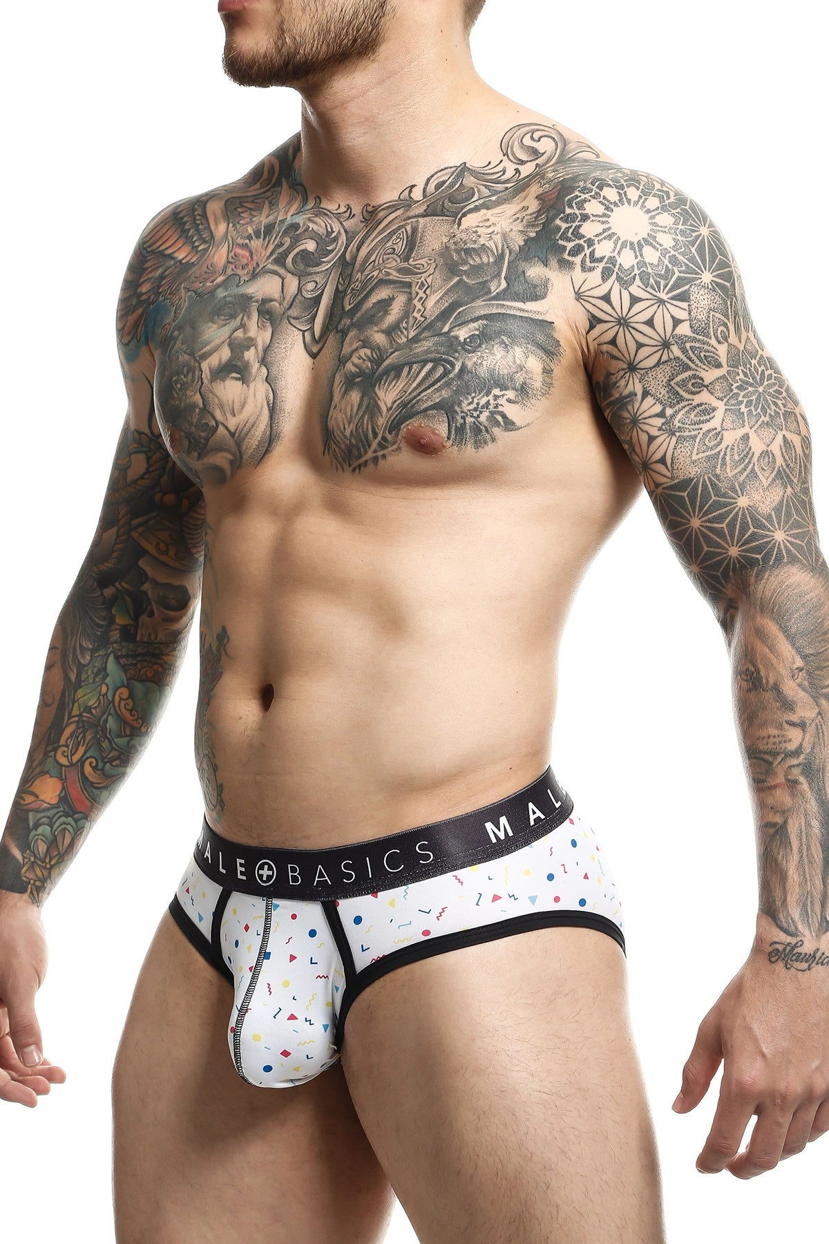 Male Basic White Confetti Sexy Pouch Brief