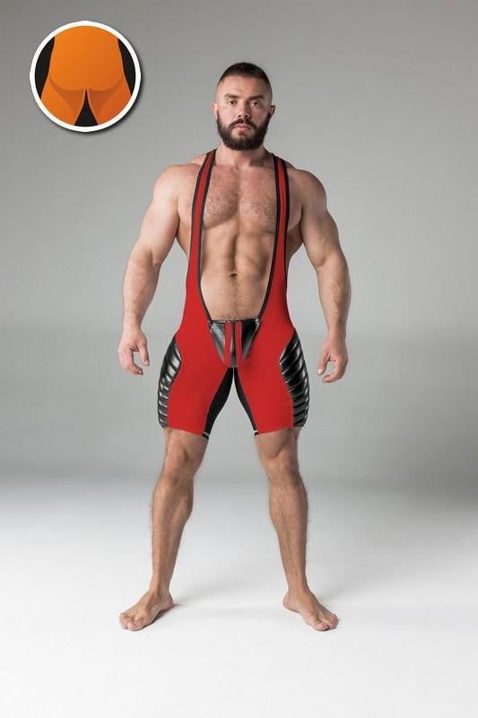 Maskulo Red Regular Rear Wrestling Singlet With Full Thigh Pads