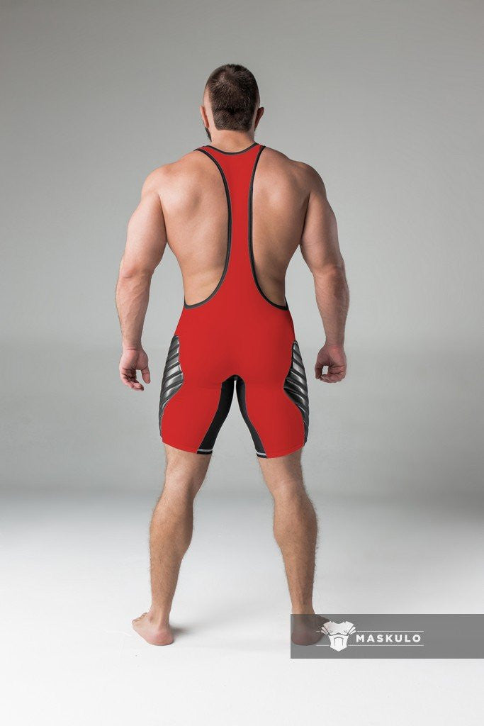 Maskulo Red Regular Rear Wrestling Singlet With Full Thigh Pads