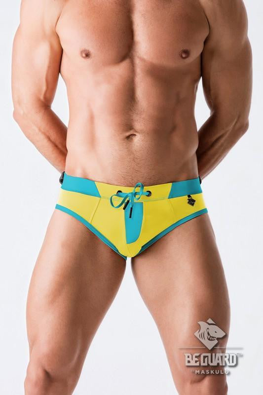 Maskulo Yellow Zip Front Imitation Swimming Briefs