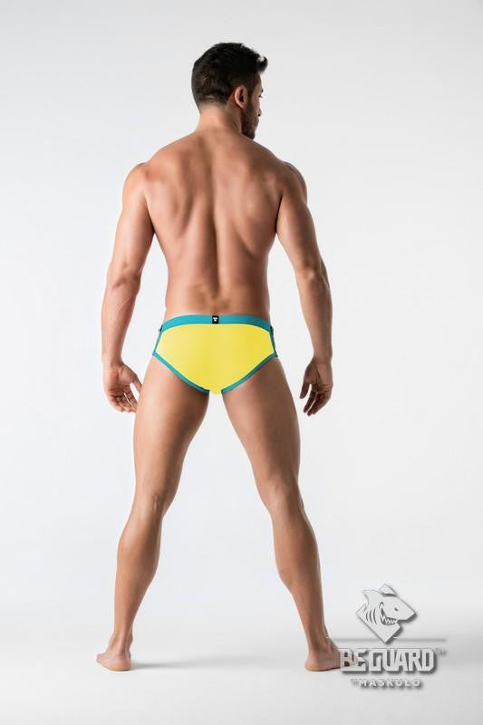 Maskulo Yellow Zip Front Imitation Swimming Briefs