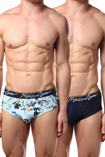 Maui and Sons Blue/Surfboards Cotton-Stretch Brief 2-Pack