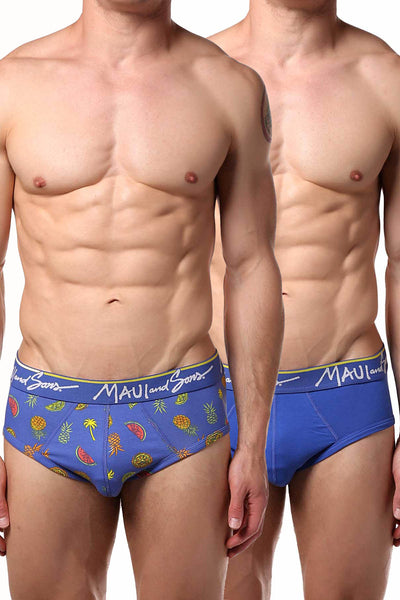 Maui and Sons Blue/Tropical-Fruits Cotton-Stretch Brief 2-Pack