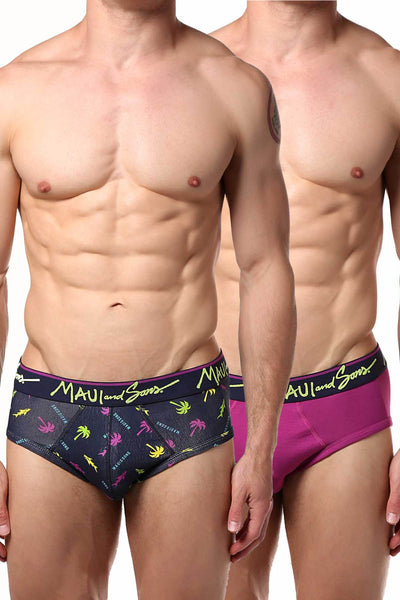 Maui and Sons Purple/Palm-Trees Cotton-Stretch Brief 2-Pack