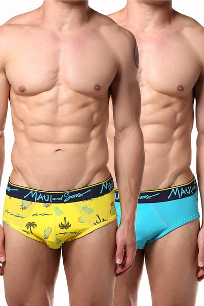 Maui and Sons Scuba-Blue/Pineapple Cotton-Stretch Brief 2-Pack