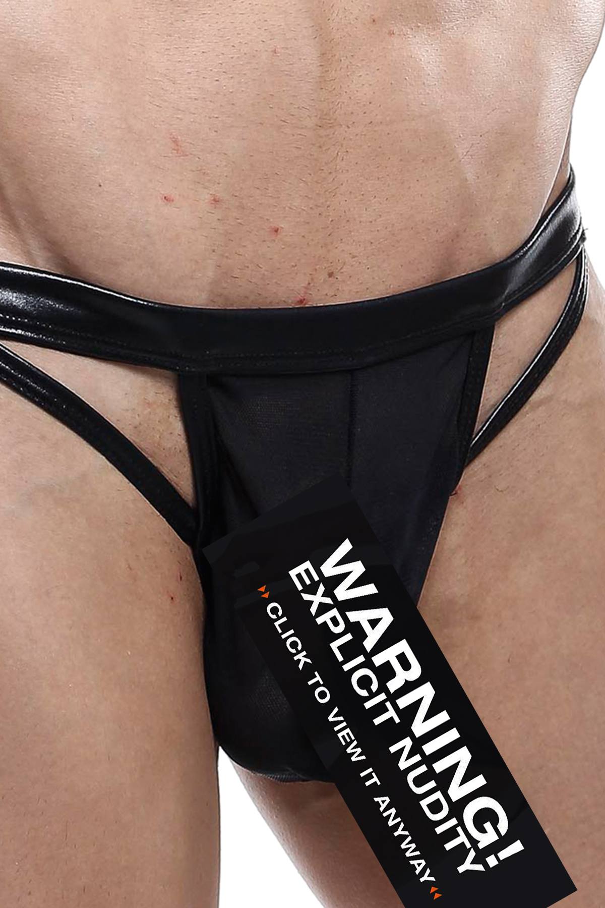 Miami Jock Black Wet Look Open Keyhole Thong