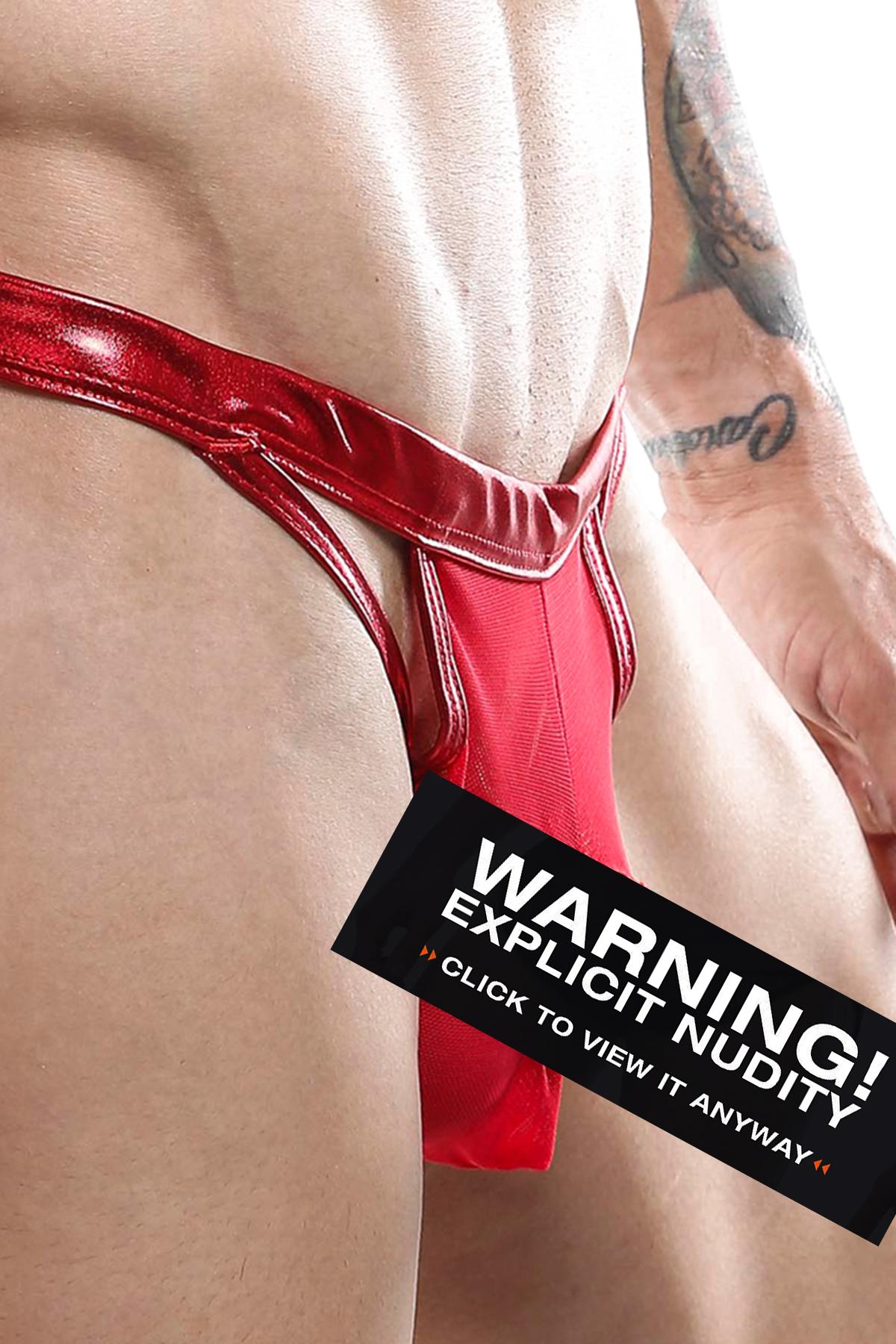 Miami Jock Red Metallic Open Keyhole Thong