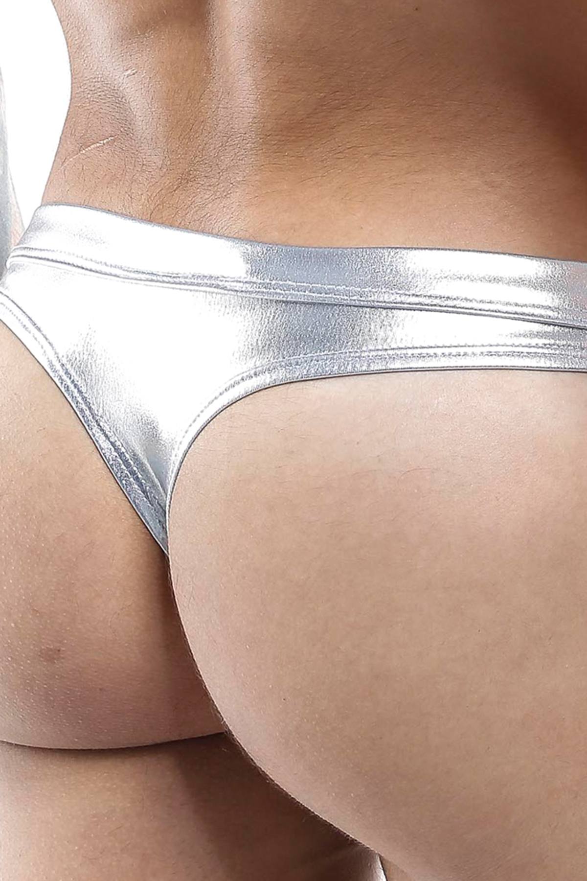 Miami Jock Silver Metallic Sexy Strap Front Thong