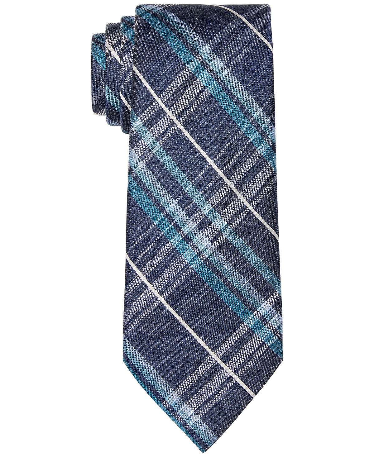 Michael Kors Classic Railroad Plaid Tie Aqua