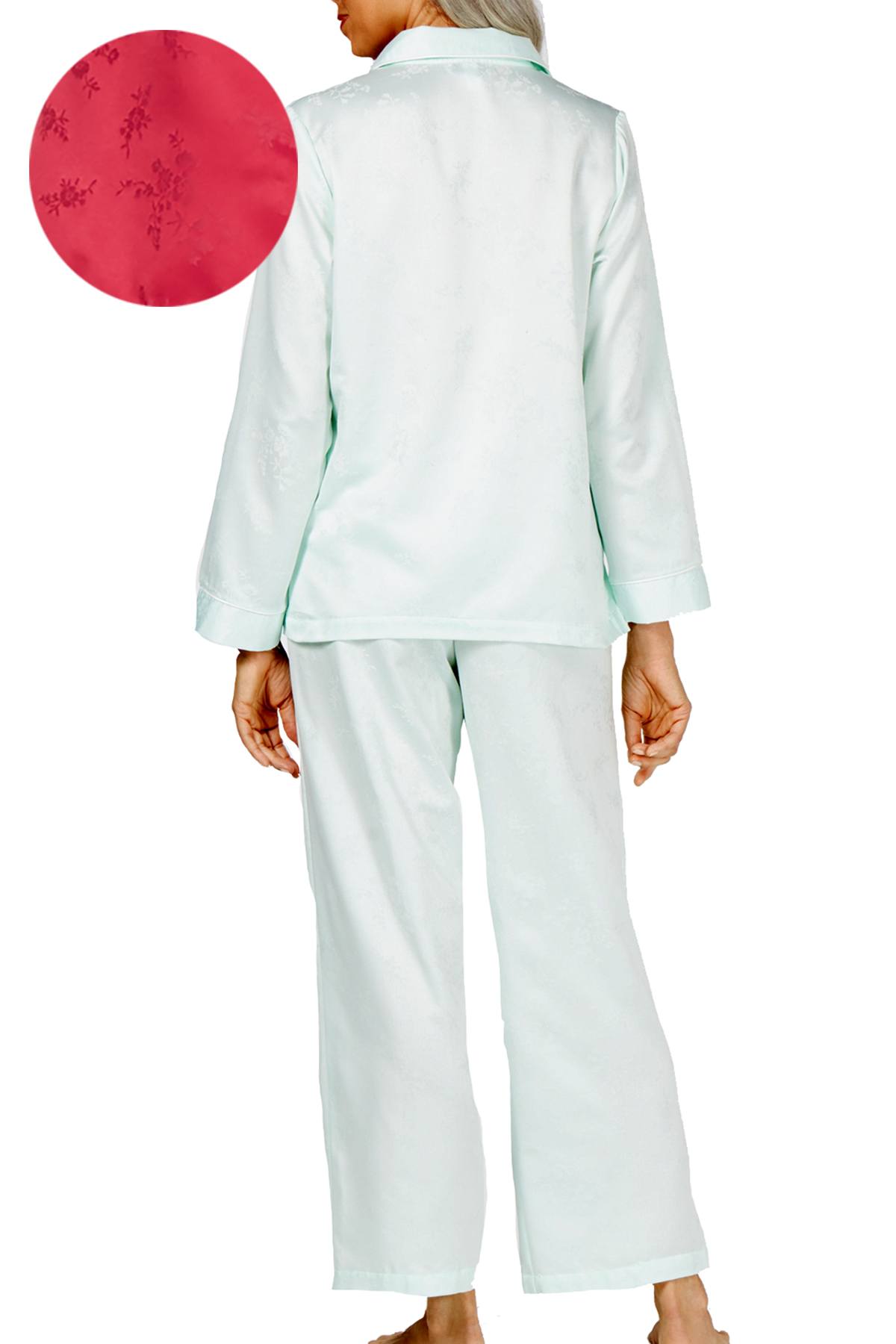 Miss Elaine PETITE Wine Floral Brushed Back Satin Pajama Set