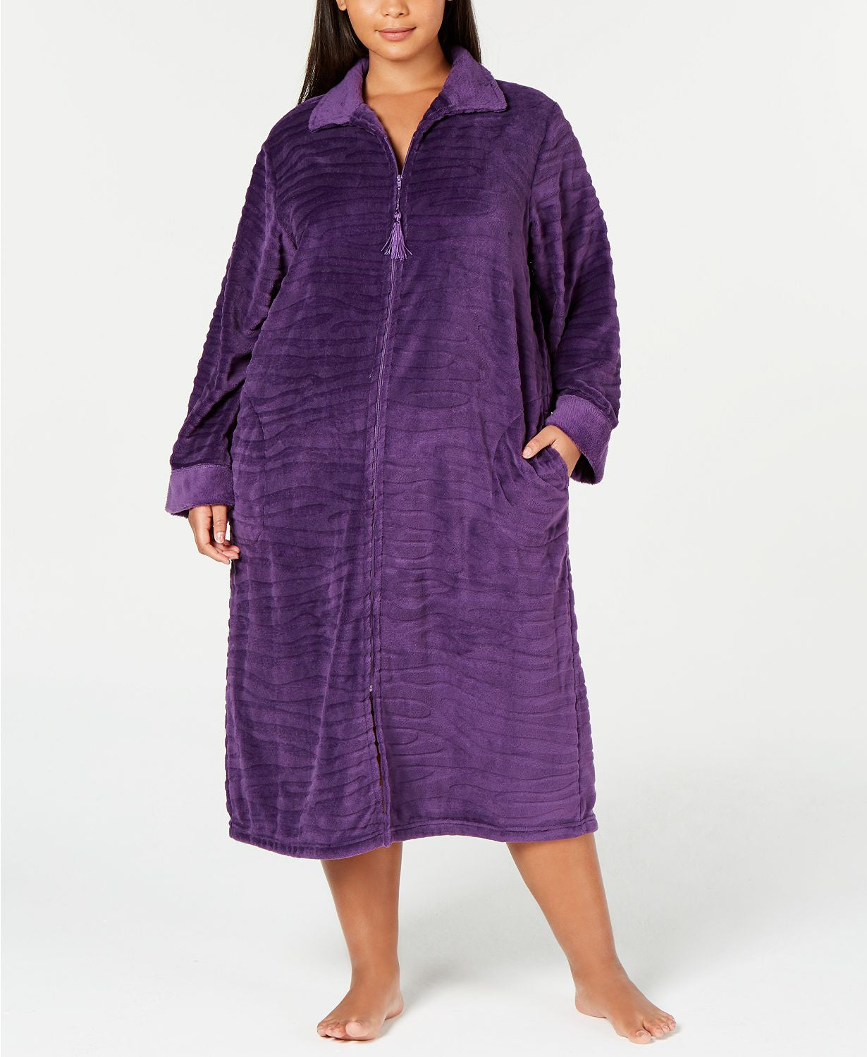 Miss Elaine PLUS Textured Fleece Long Zip Robe in Plum