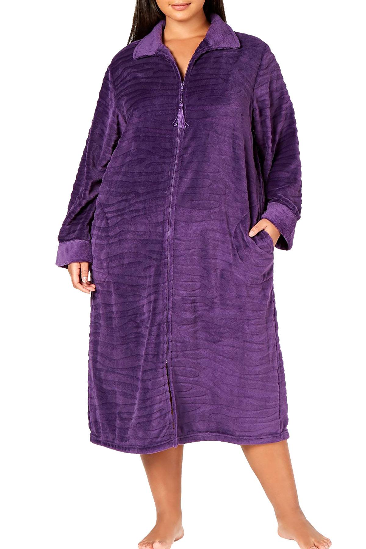 Miss Elaine PLUS Textured Fleece Long Zip Robe in Plum