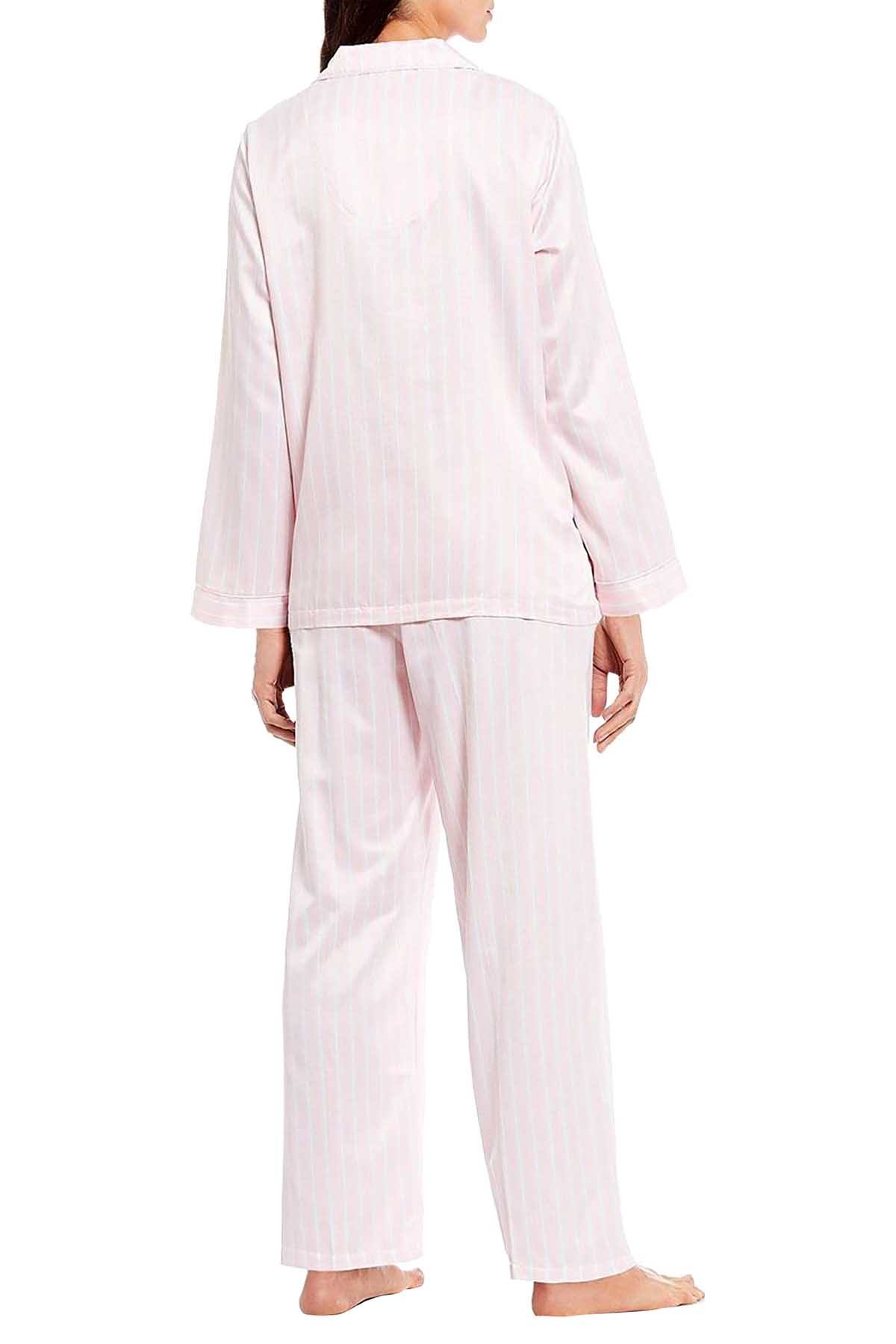 Miss Elaine Pink Stripe Brushed Back Satin Pajama Set