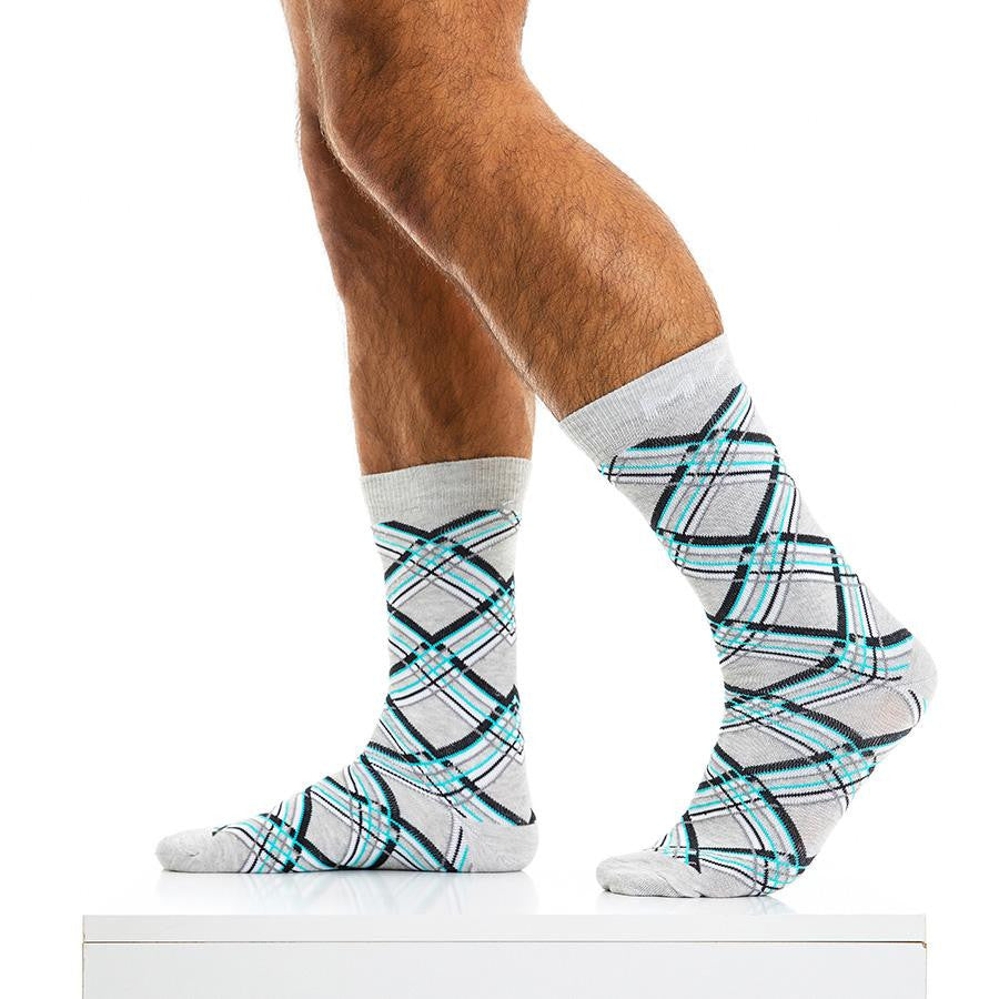 Modus Vivendi grey Check Line Mid Cut Socks