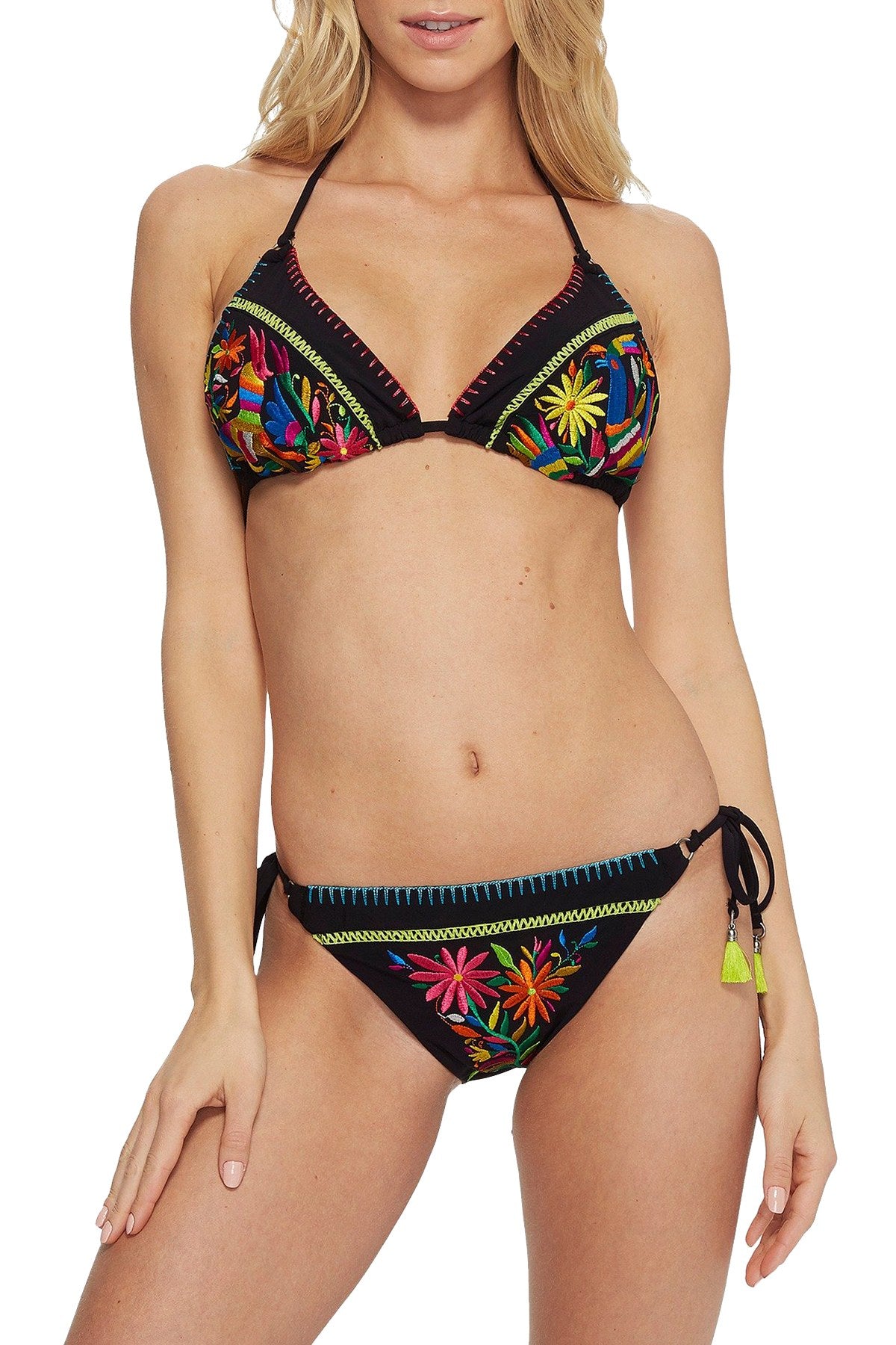 Nanette by Nanette Lepore Isla Marietas Embroidered Halter Bikini Top in Black