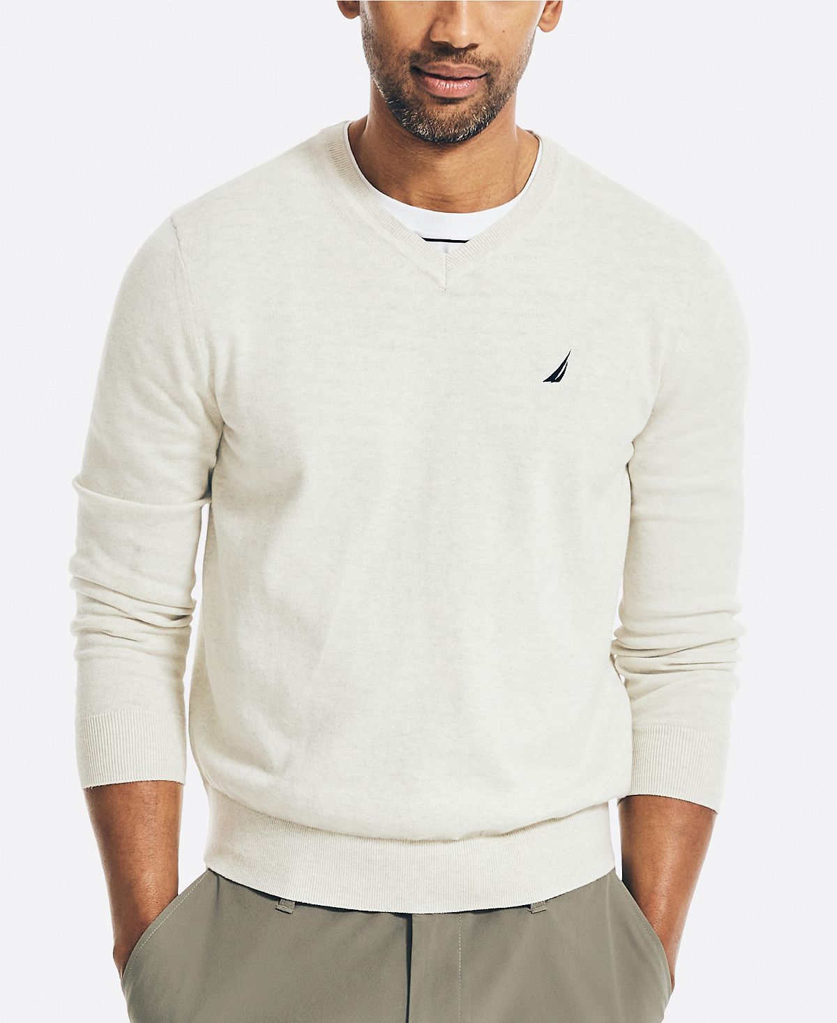 Nautica Navtech V-neck Sweater Oatmeal Heather