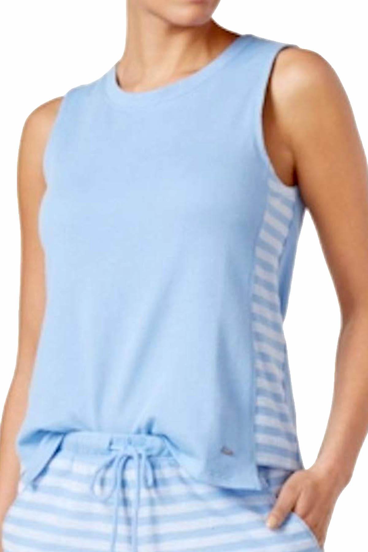 Nautical Laguna-Blue Vented Side-Stripe Lounge Tank