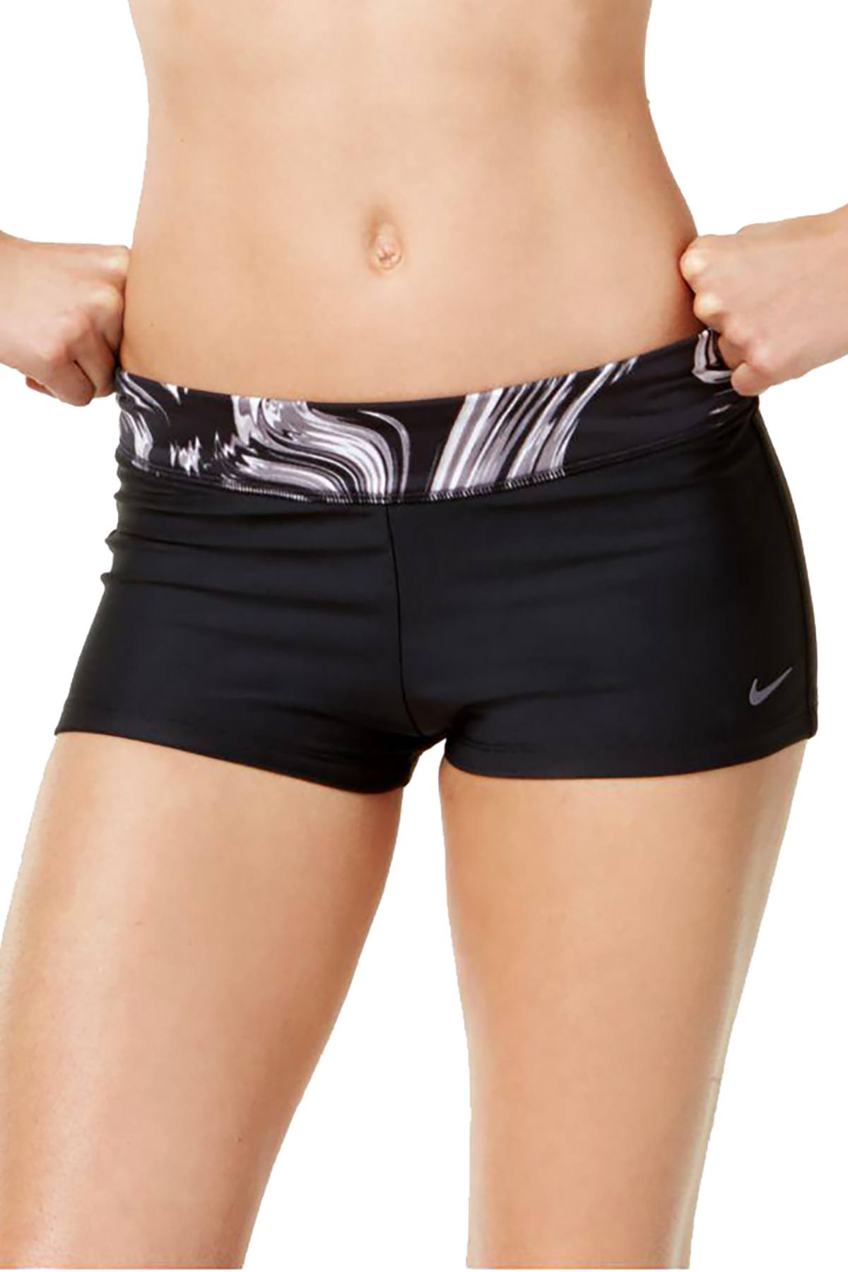 Nike Black Marble-Print Swim Boyshort