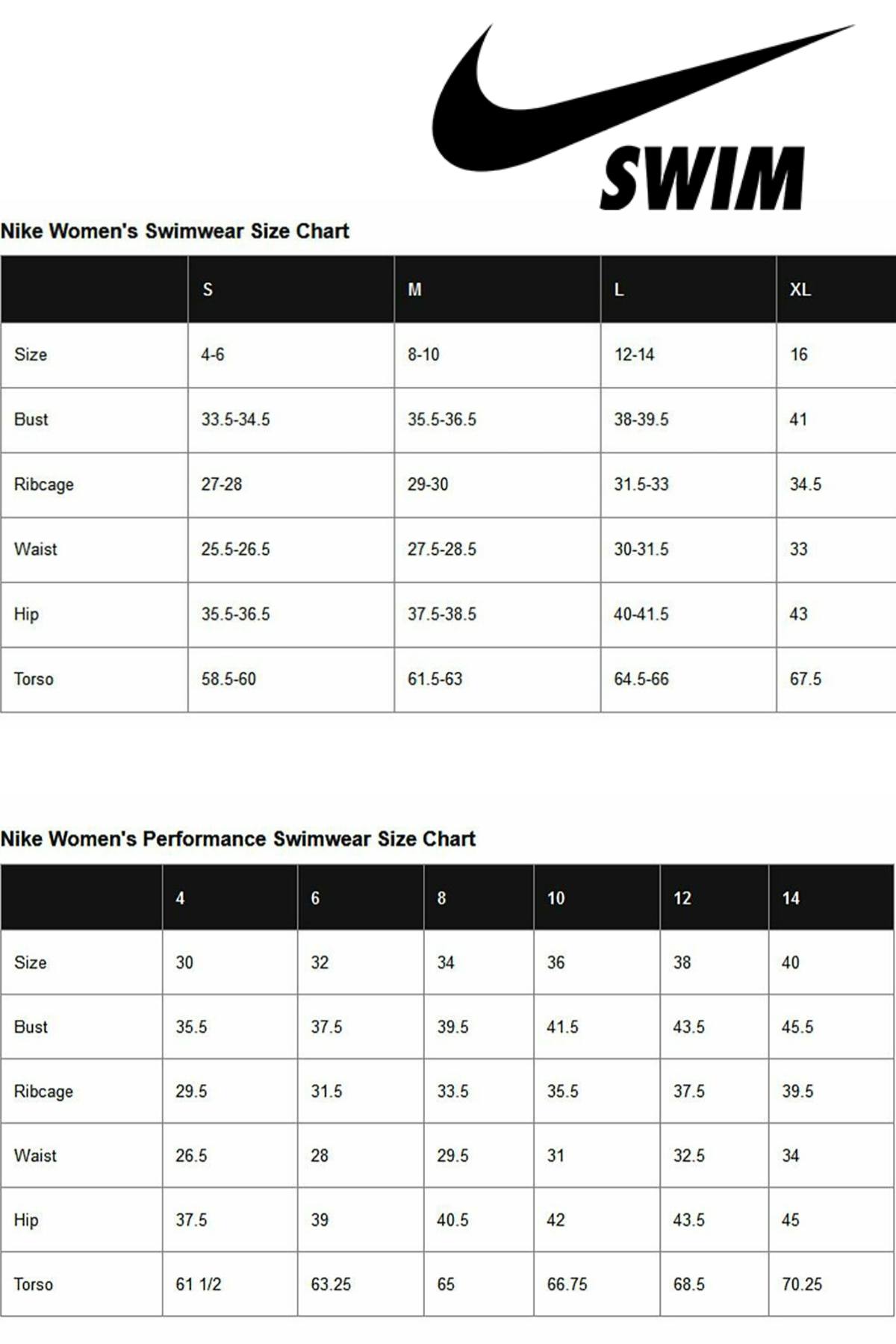 Nike women's shop swim size chart