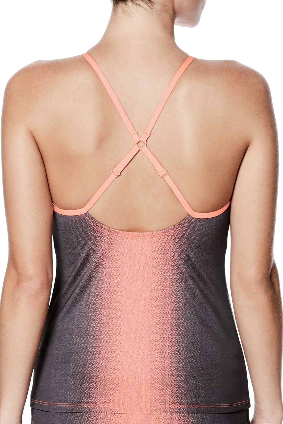 Nike Ombre High Neck Crossback Tankini Top in Crimson Pulse/Black