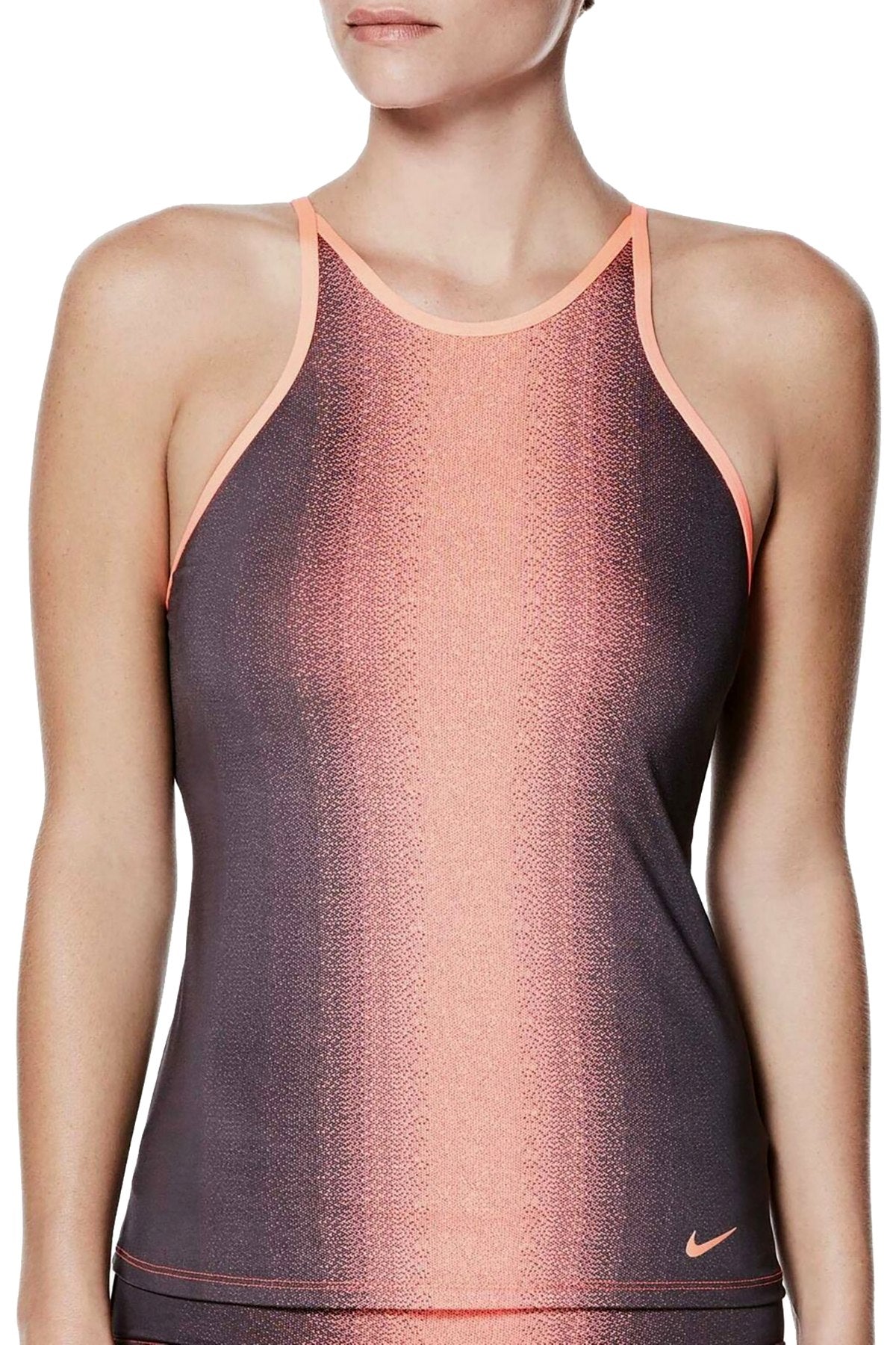 Nike Ombre High Neck Crossback Tankini Top in Crimson Pulse/Black