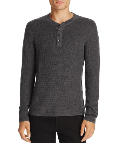 Original Penguin Long Sleeve Waffle Henley Dark Charcoal