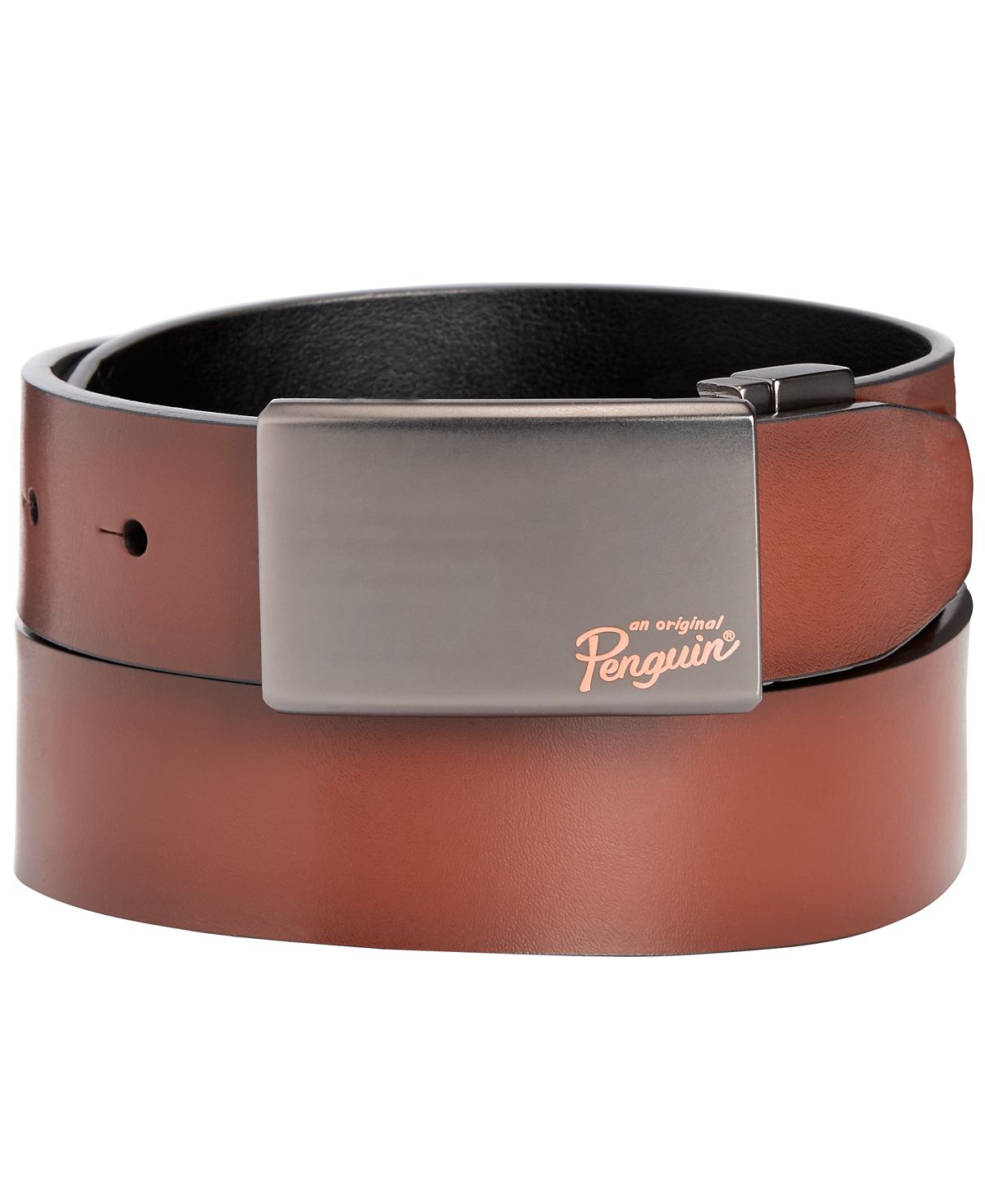 Original Penguin Penguin Plaque-buckle Nappa Leather Belt Dark Brown