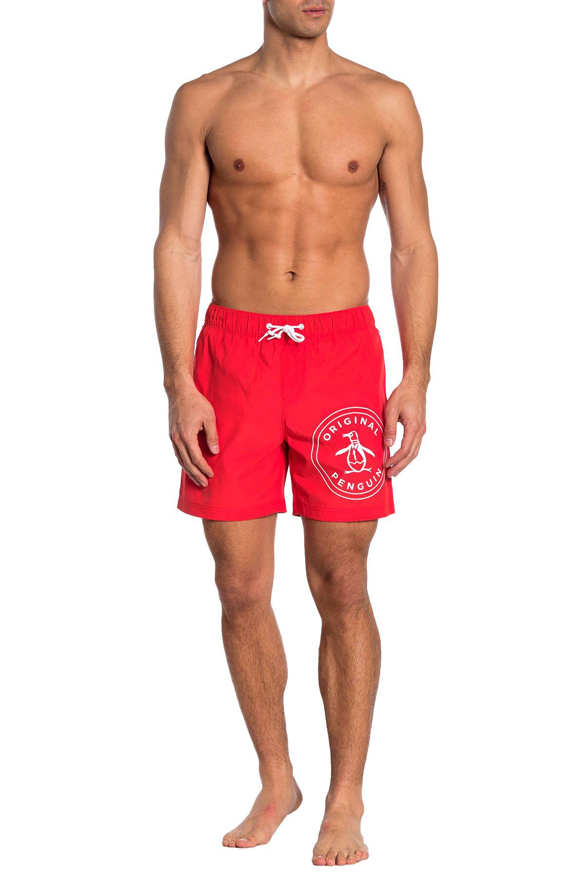 Original Penguin Stamp Logo Swim Short in Flame Scarlet