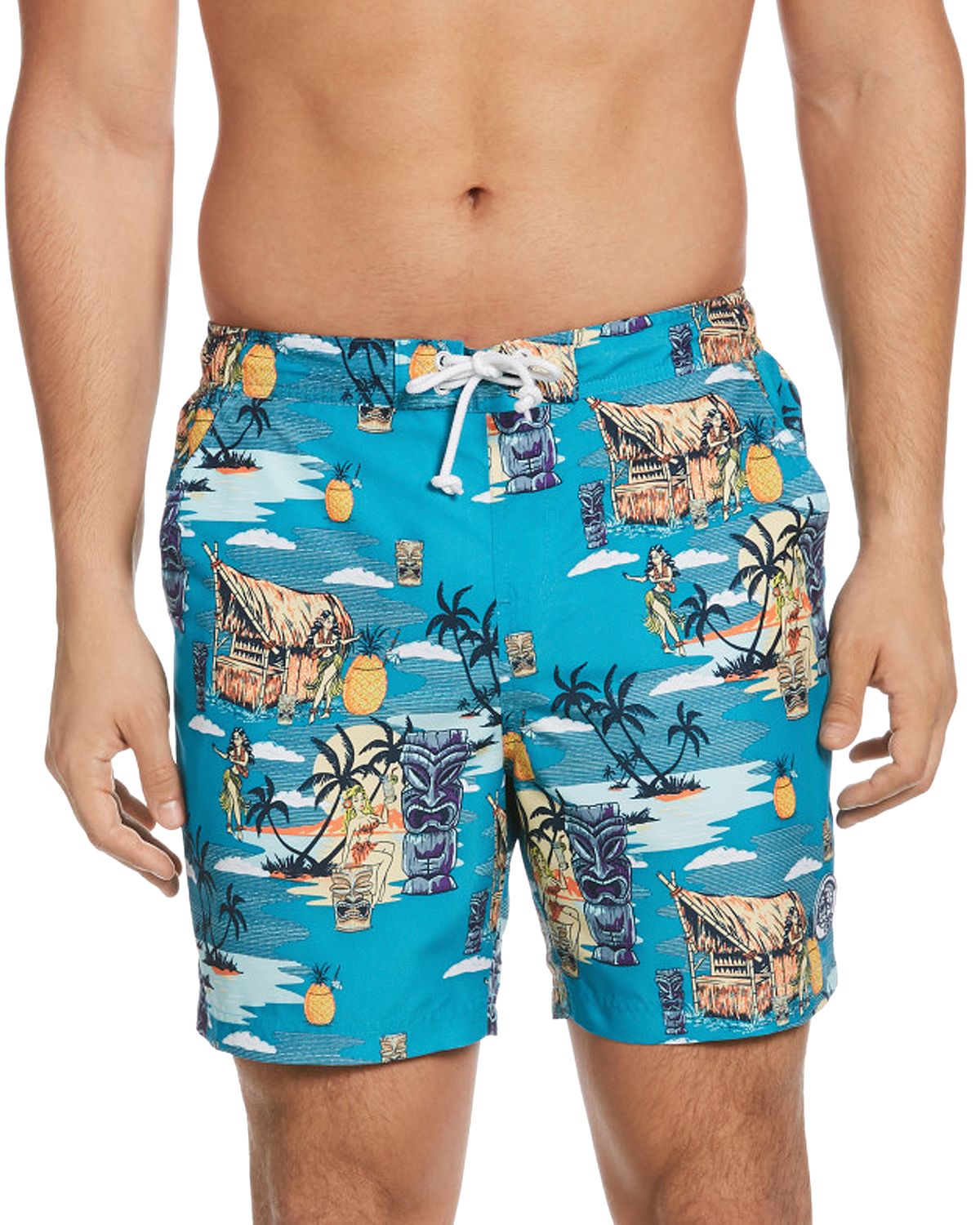 Original Penguin Tiki Print Swim Shorts Caribbean Sea