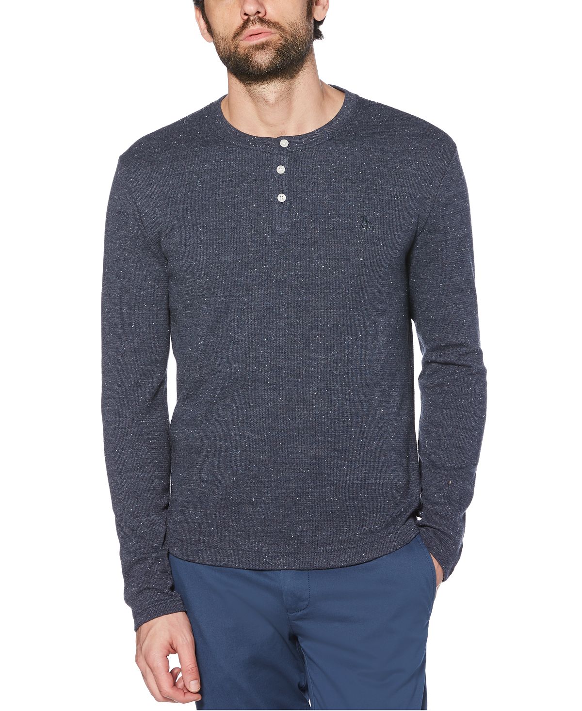 Original Penguin Waffle Henley Long Sleeve T-shirt Dark Sapphire