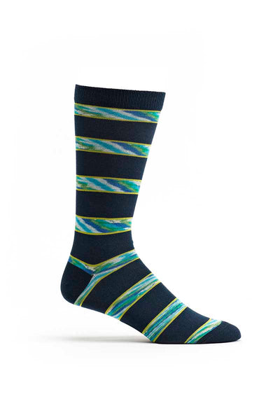 Ozone Navy Space Dye Stripe Crew Sock