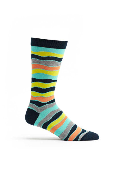 Ozone Navy Wavy-Striped Crew Sock