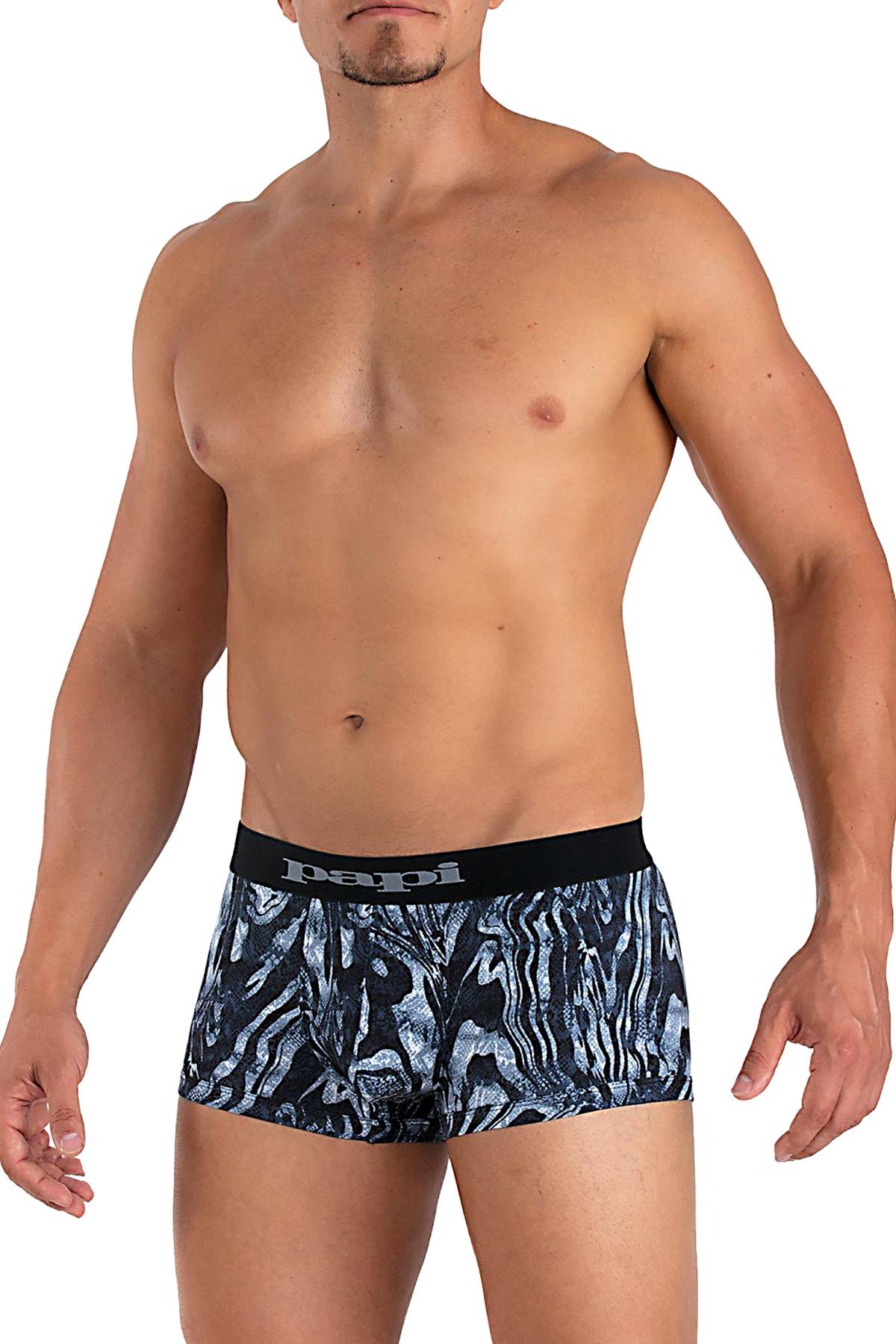 Papi Black Microflex Peached Single Animal Print Brazilian Trunk