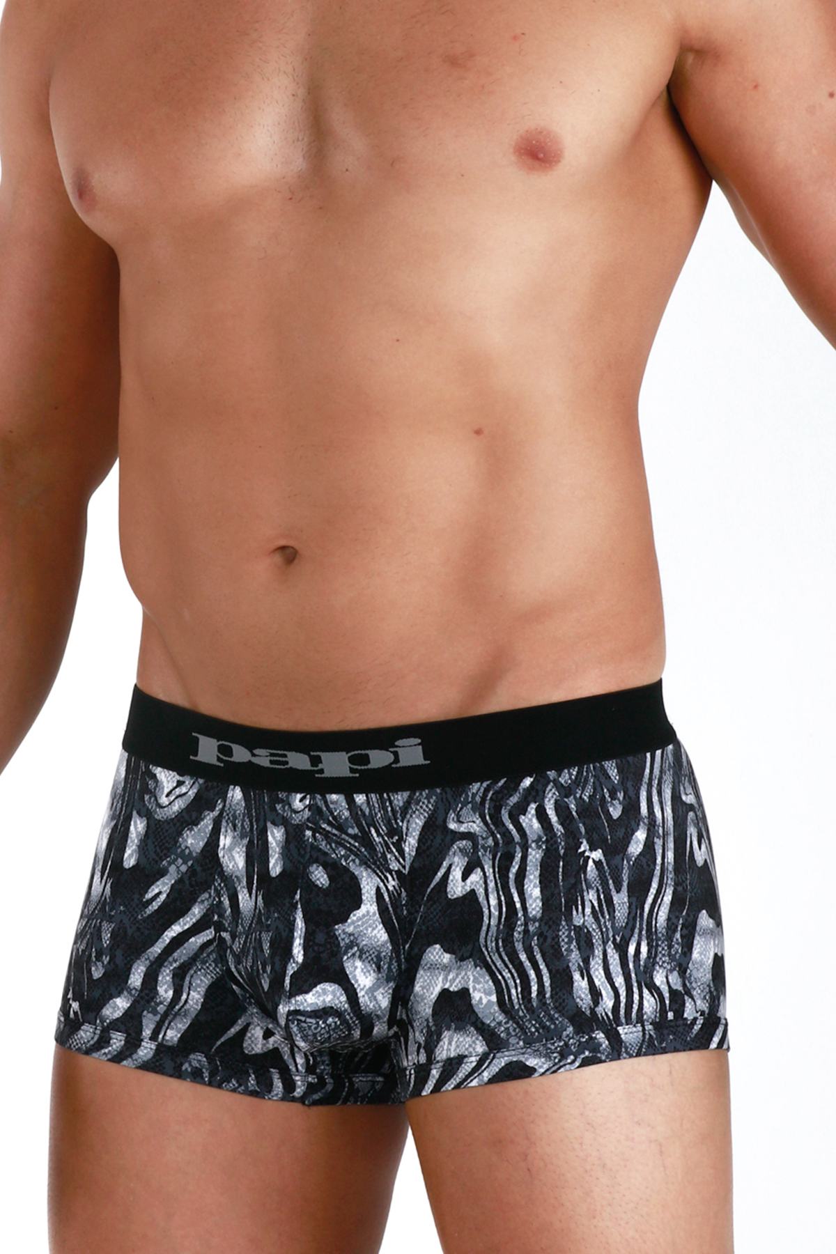 Papi Black Microflex Peached Single Animal Print Brazilian Trunk