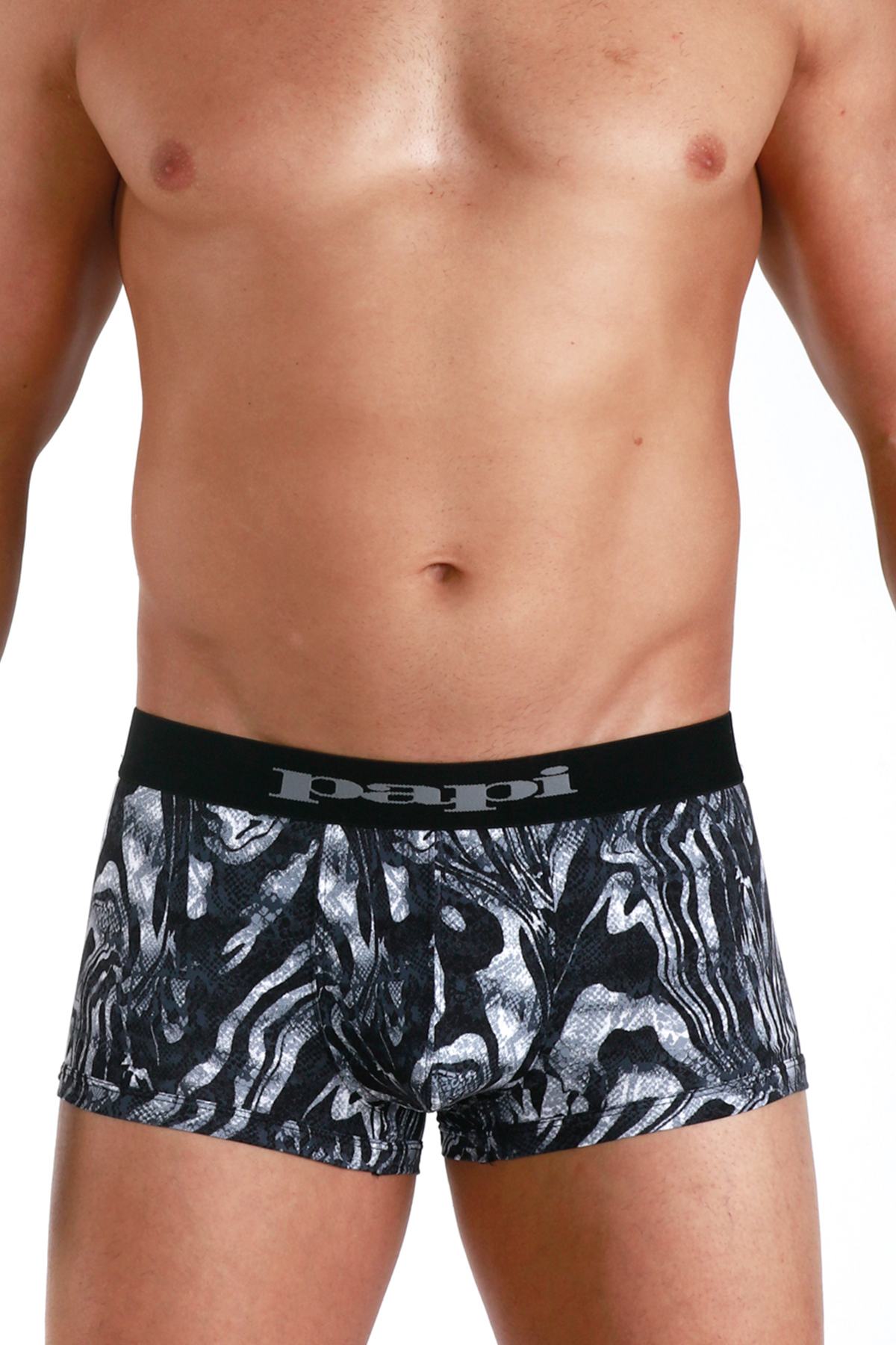 Papi Black Microflex Peached Single Animal Print Brazilian Trunk