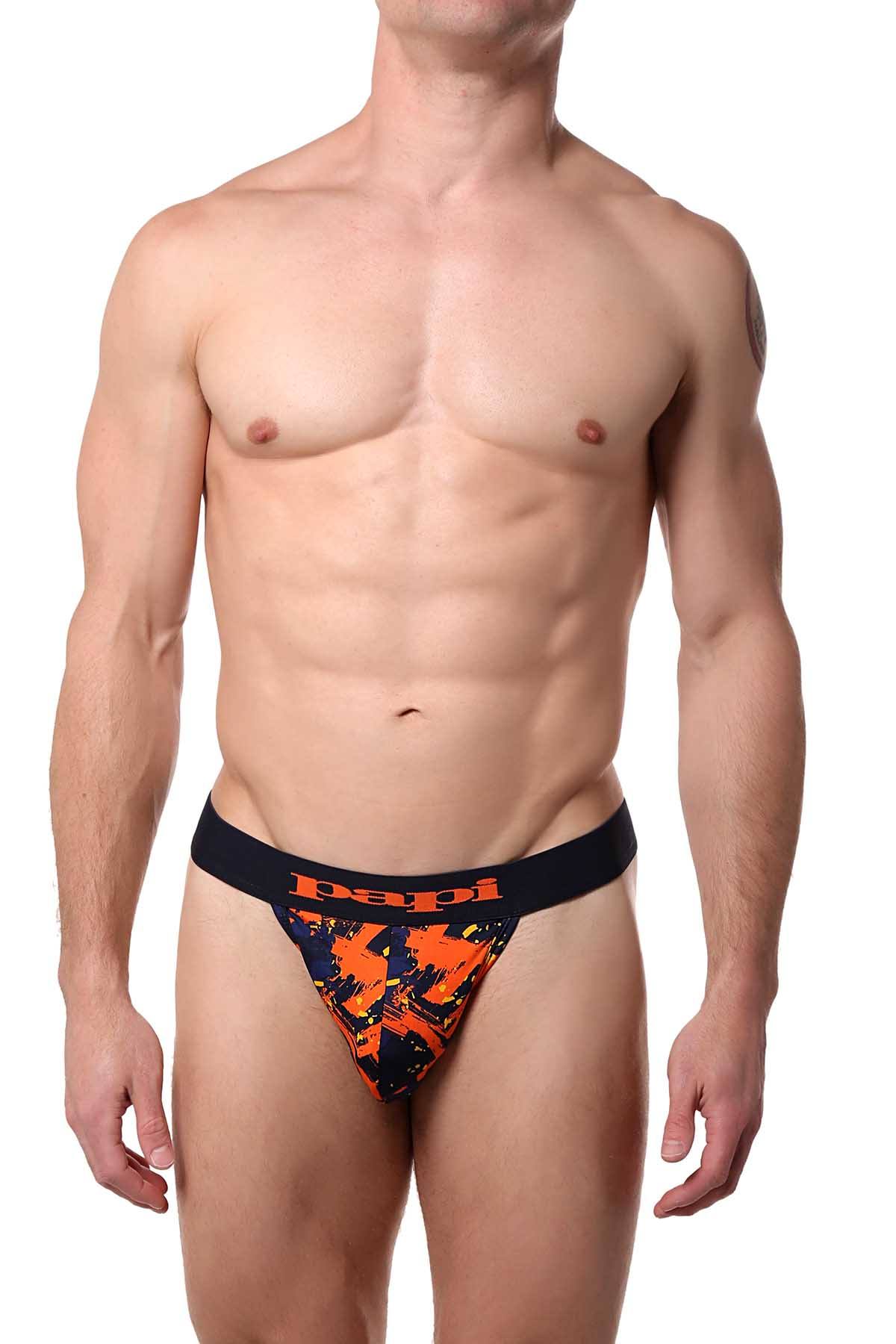 Papi Orange/Navy Splatter-Print Microflex Brazilian Thong