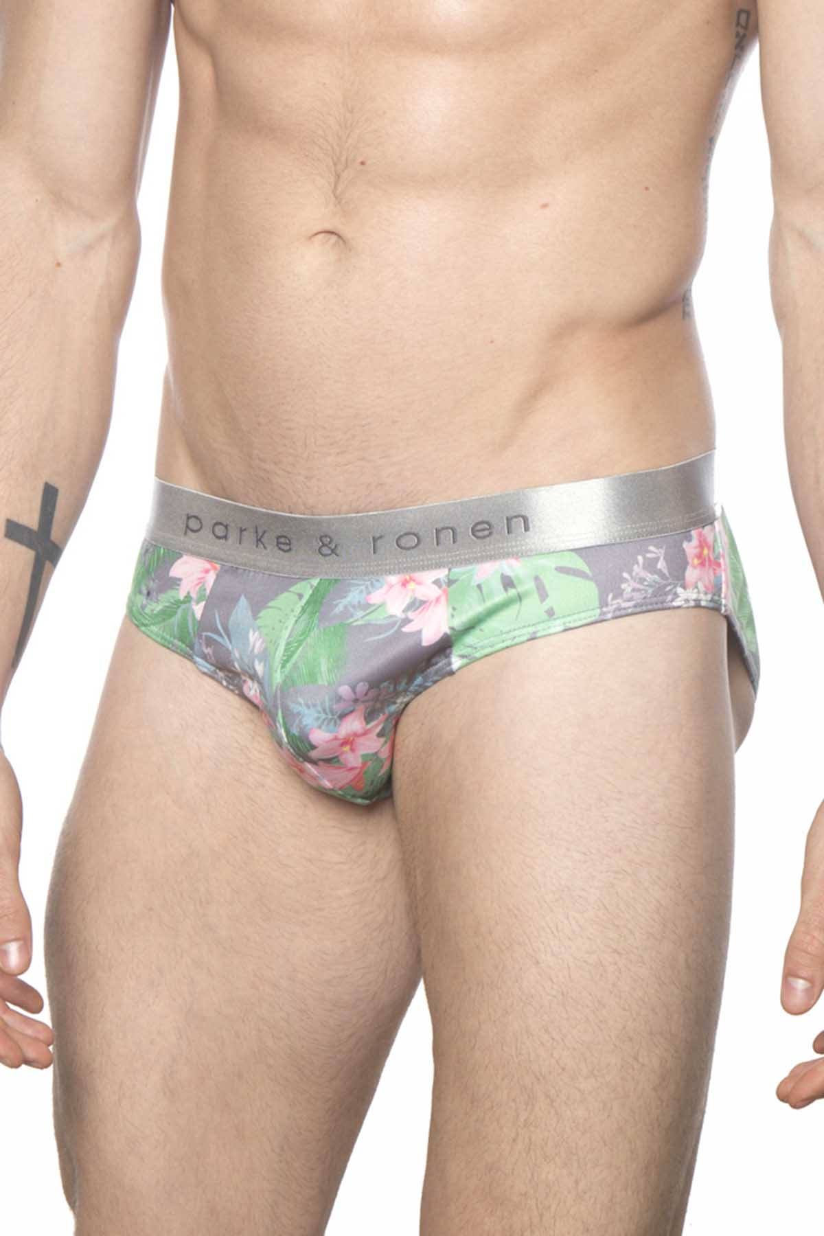 Parke & Ronen Grey Bali-Print Low-Rise Brief